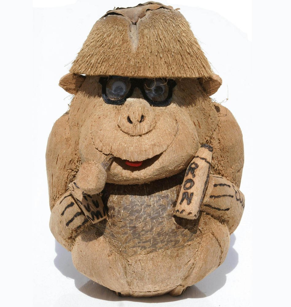 Handcarved Eco-Crafted Monkey Figurine Unique Coconut Wood Exotic Animal Collectible Folk Ethnic Tribal Art Decor