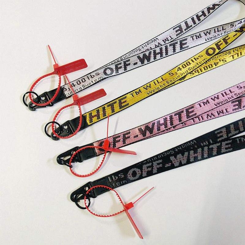 Hot Sale White Woven Durable Casual Keychain Lanyard Popular Polyester Fabric Letterpress Printed Promotional Off-keys Made
