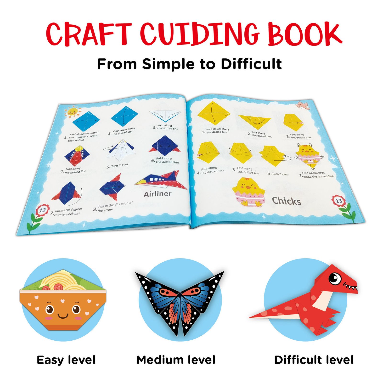 Kids Origami Paper Kit DIY 3D Animal Handmade Craft Set with English Instructions Creative Colorful Folding Paper