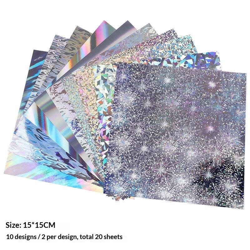 Square 15 cm Colorful Laser Paper 10 Kinds Laser Patterns Handmade Origami Glittering Shiny Silver Paper Basic Packaging