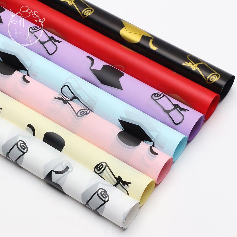 2025 New Design Metallized Paper Single Side Waterproof Flower Wrapping 56*56cm 50Micro Graduation Season Gift Craft Supplies