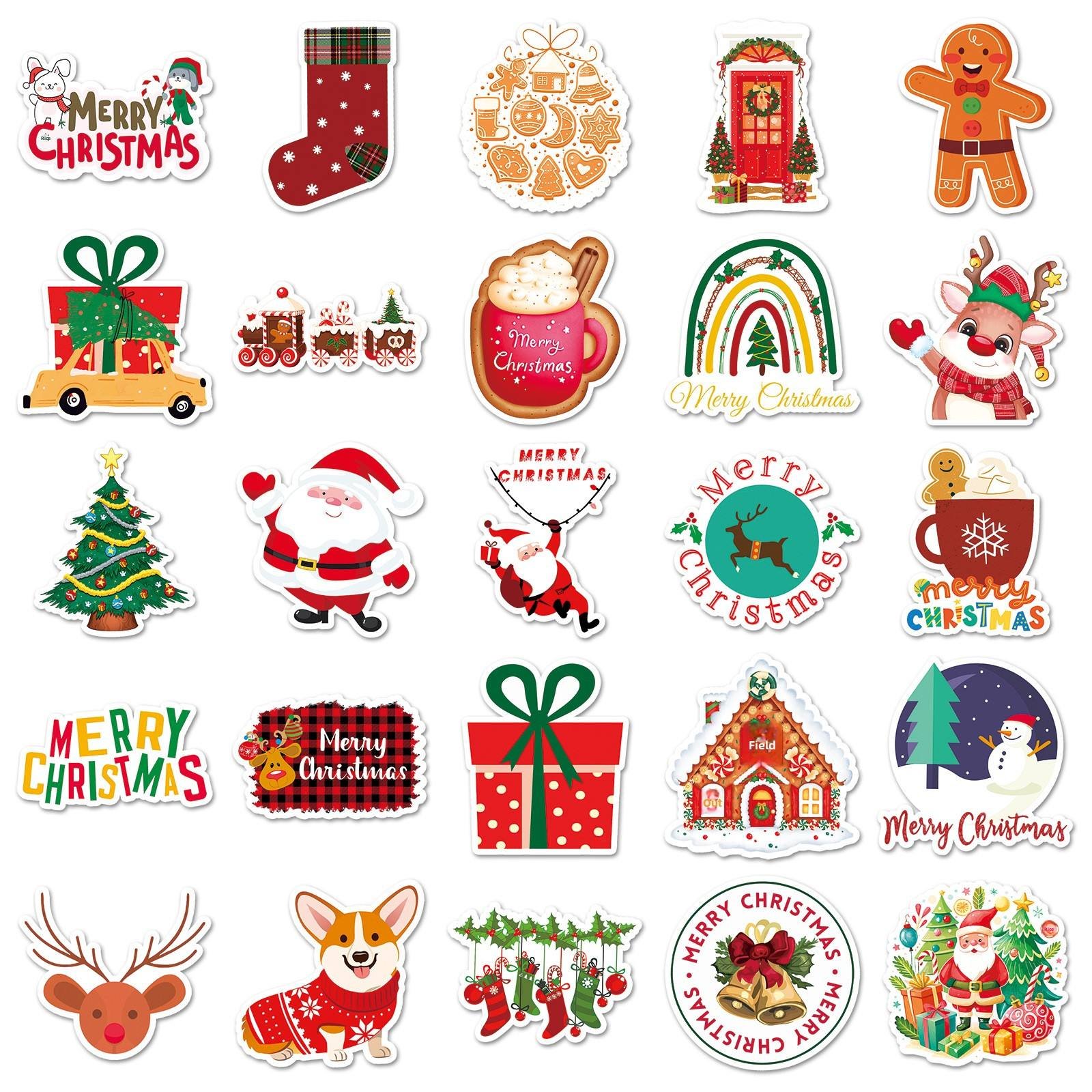 Christmas Doodle Stickers Adhesive Cute Style Personalized Cartoon Holiday Decorations for Water Cups Phones