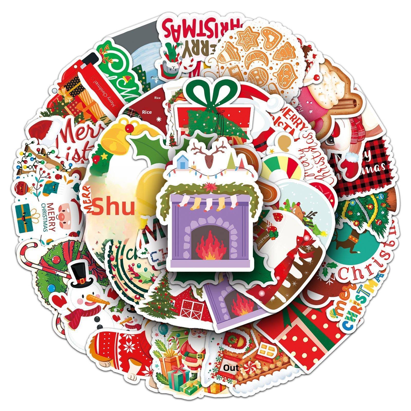 Christmas Doodle Stickers Adhesive Cute Style Personalized Cartoon Holiday Decorations for Water Cups Phones