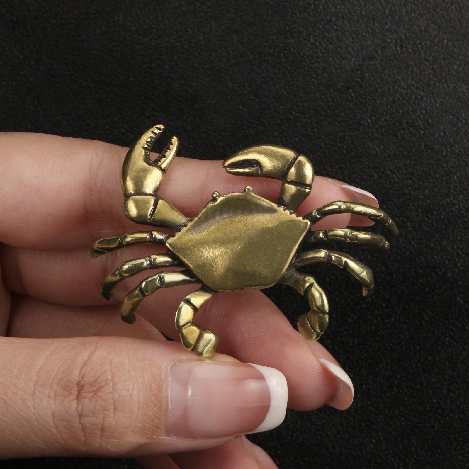 1pc Handmade Brass Crab Copper Figurine Antique-style Creative Tea Pet Office Desk Collectible Handicraft Wholesale