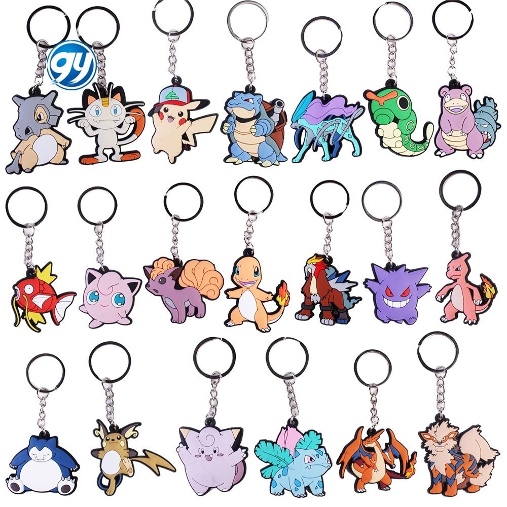 Wholesale 2023 New Cute 2D Soft PVC Rubber Key Chains Custom Anime Keychains Pikachu Plastic Key Ring Metal Design Cat KeyChain