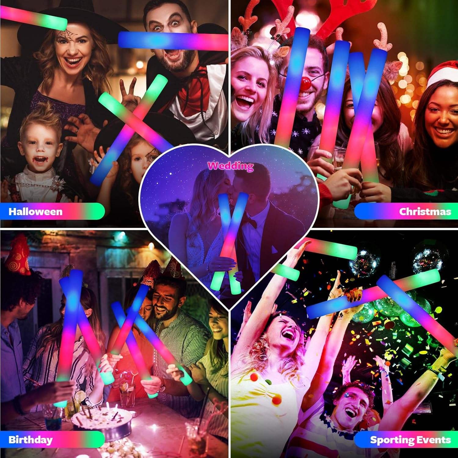Led Light up Foam Sticks Glow in Dark Sticks with 3 Colors Flashing Baton Wands Party Supplies for Wedding Raves Concert