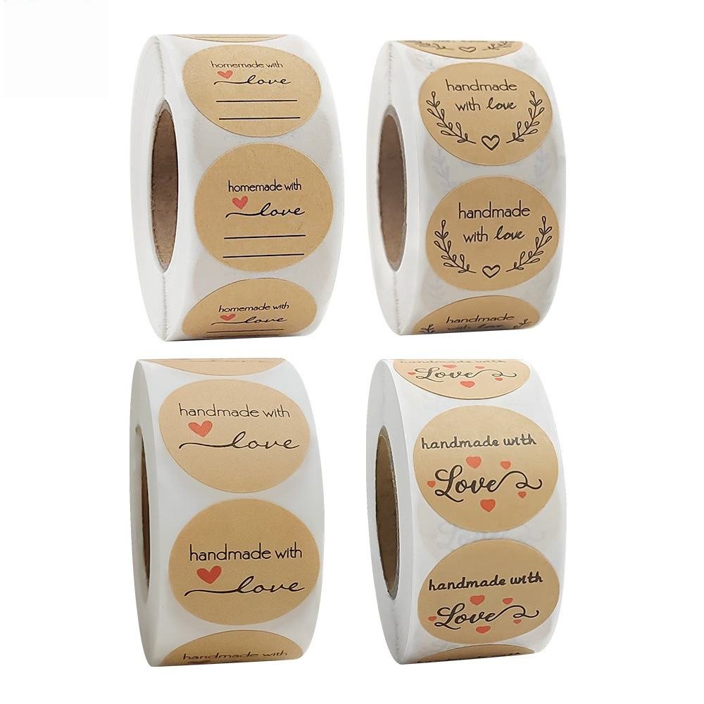 1 Inch Round Natural Kraft Paper Holiday Baking Decoration Letter Craft Supplies Handmade Love Stickers