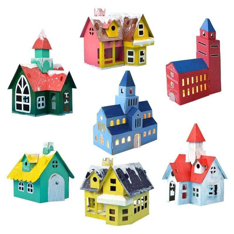 Customized DIY Assembly Paper Craft Small House Decorations Children Drawing Handmade Paper Craft Toys