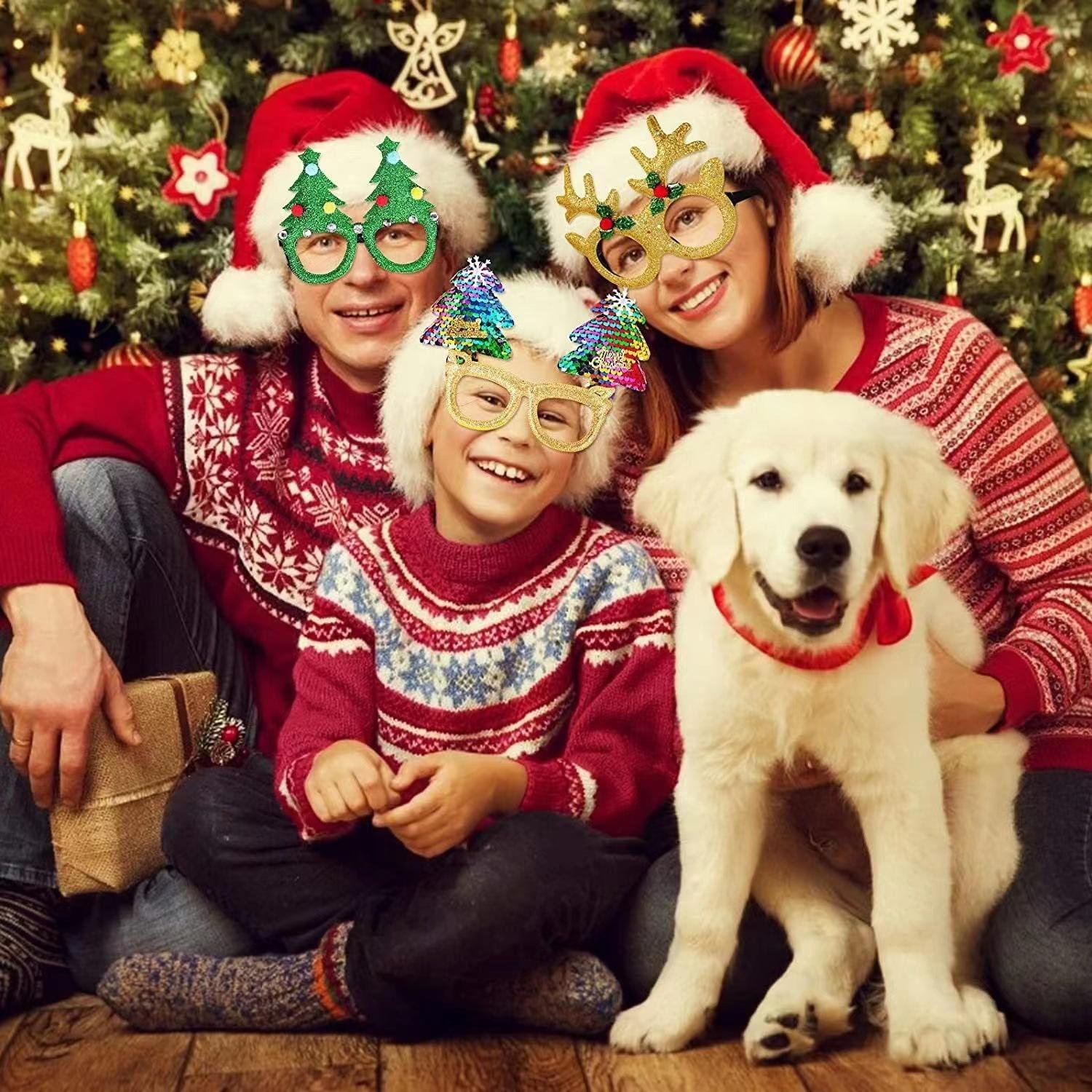 12Pcs Christmas Party Plastic Novelty Glasses Set, Xmas Santa Funny Photo Booth Eyeglasses Holiday Decor Favors