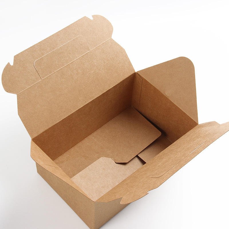 Custom Disposable Kraft Paper Food Packaging Auto Lock Bottom Bakery Party Favor Gift Kid's Candy Treat Gable Boxes with Handles