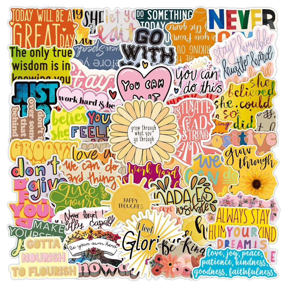 Non-repeating 50pcs Inspirational Phrases Doodle Stickers Waterproof Motivational Eco-friendly Decorative Stickers