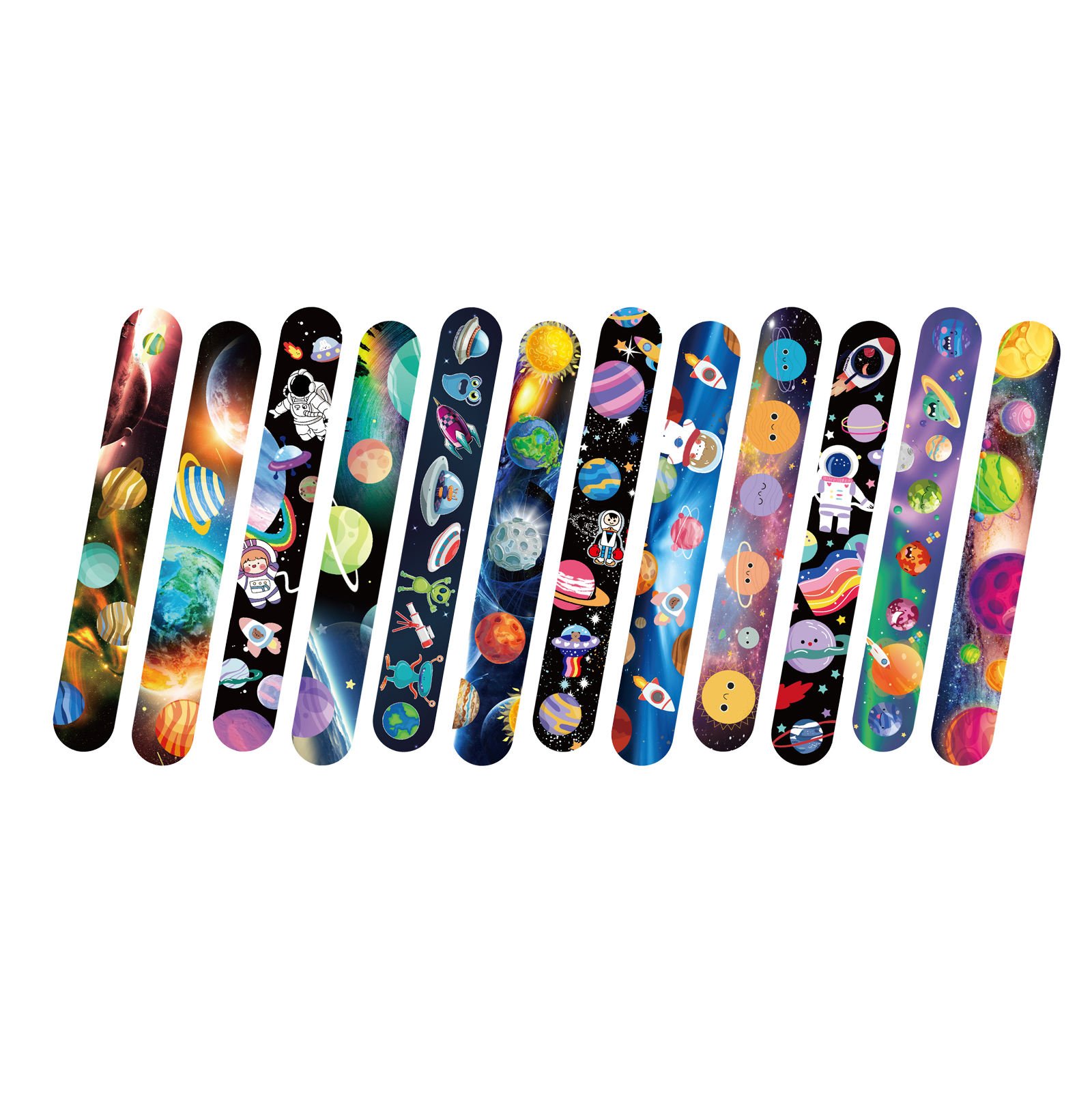 Custom Logo PVC Space Theme Children's Toys Starry Sky Planet Promotional Slap Bracelet with UV Printed Design 22cm*3cm Opp Bag