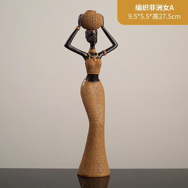 Home Decor Resin Crafts Creative Desktop Vintage Women's Tribal African Figurines African Woman Statue Handmade Hand-painted