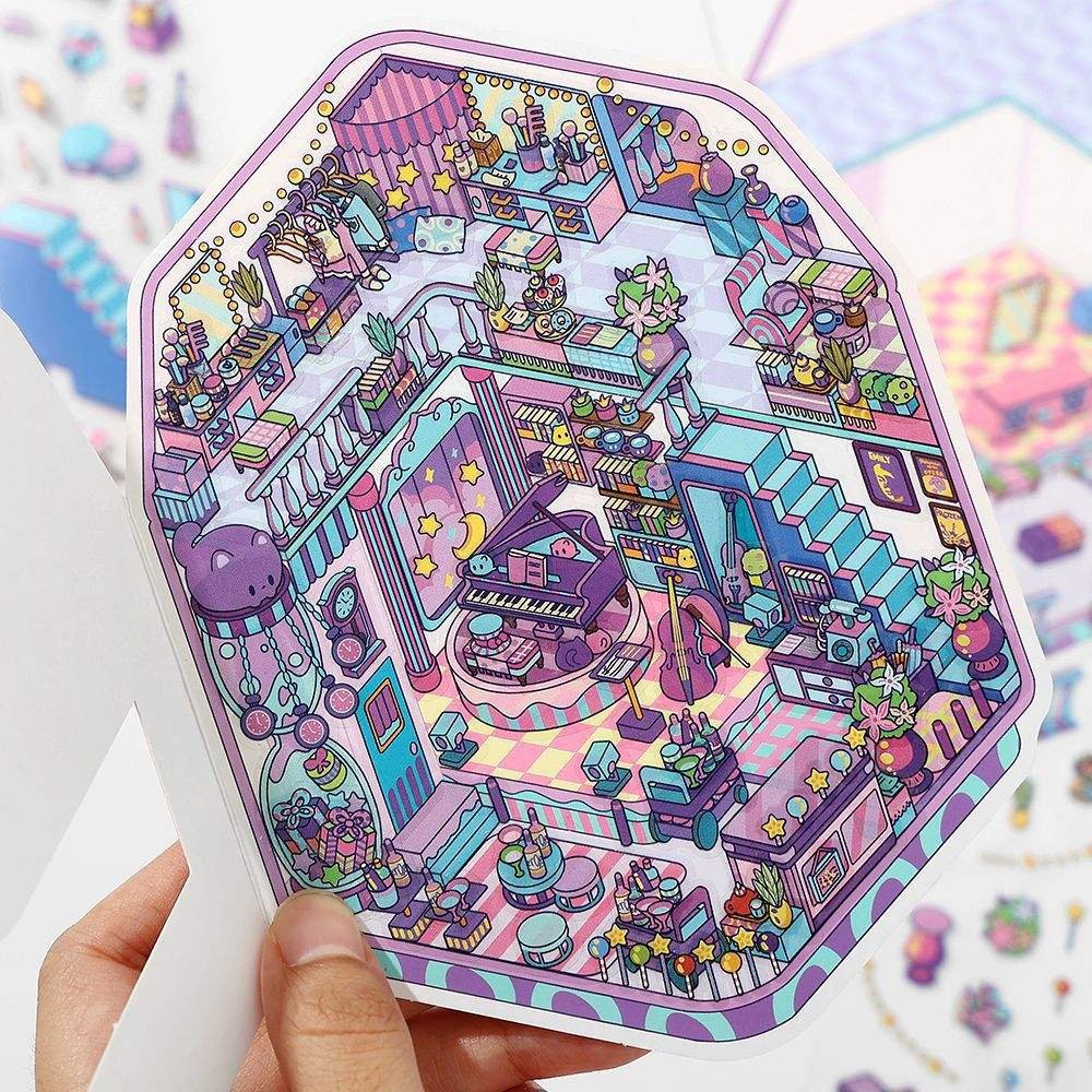 2.5D Scenic Small Corner Series Cartoon Miniature Scene Collage 3 Sheets Per Pack Decorative Decompression Stickers