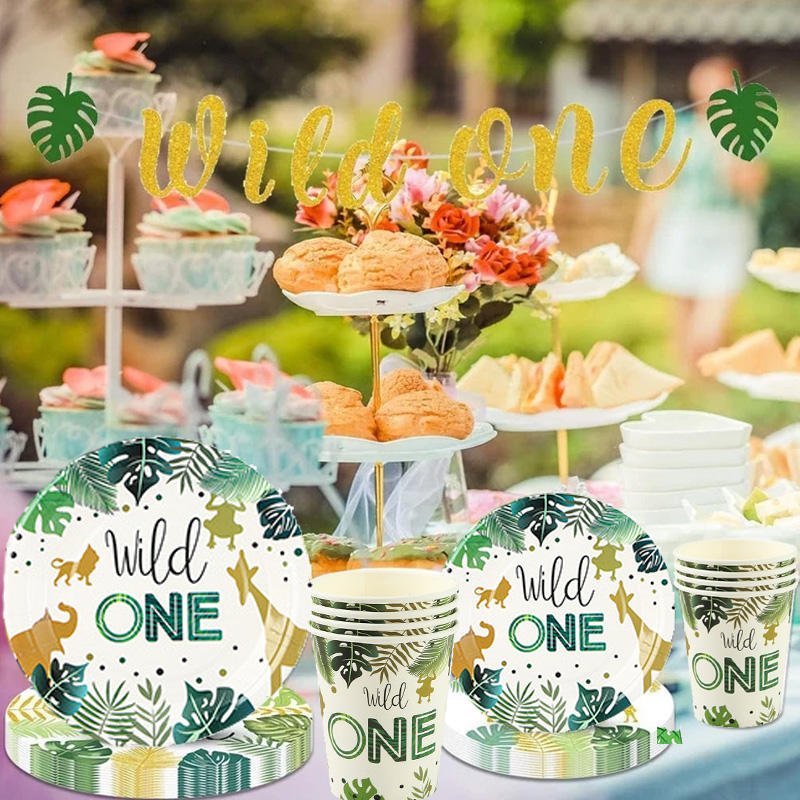 Wild One Disposable Party Tableware Safari Jungle Birthday Party Decoration Kids Disposable Paper Plate Cup Baby Shower Supplies