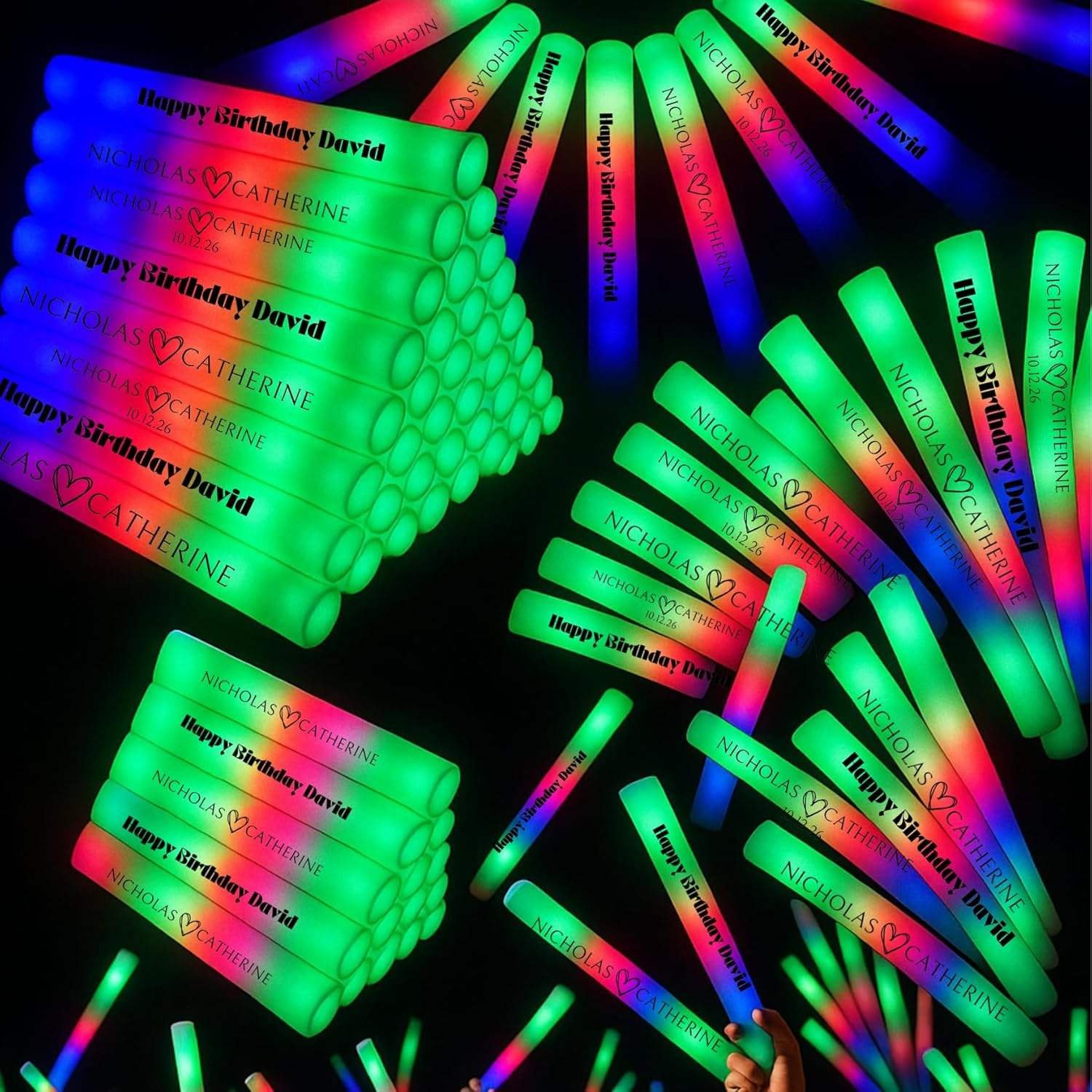 Led Light up Foam Sticks Glow in Dark Sticks with 3 Colors Flashing Baton Wands Party Supplies for Wedding Raves Concert