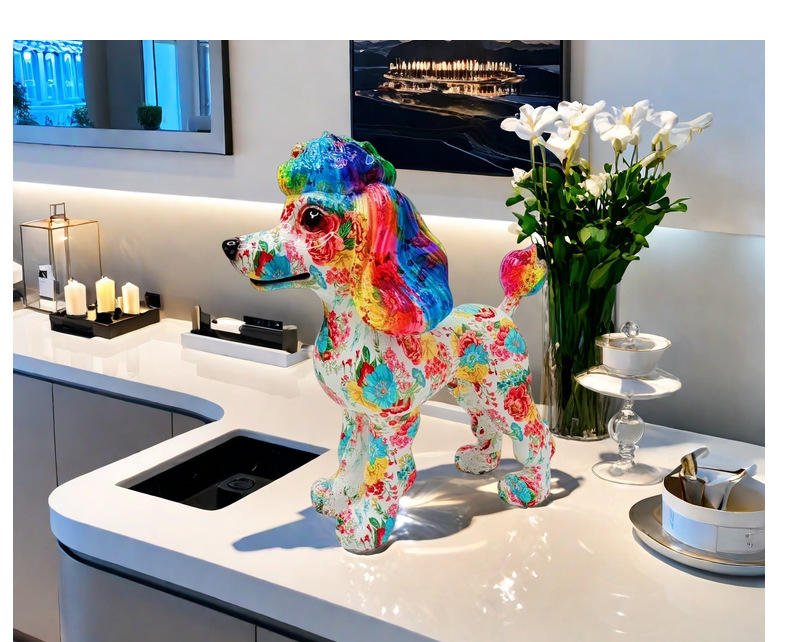Custom Resin Crafts Artificial Poodle Figurine Polyresin Dog Sculpture Modern Tabletop Decorative Show Piece for Home Decor