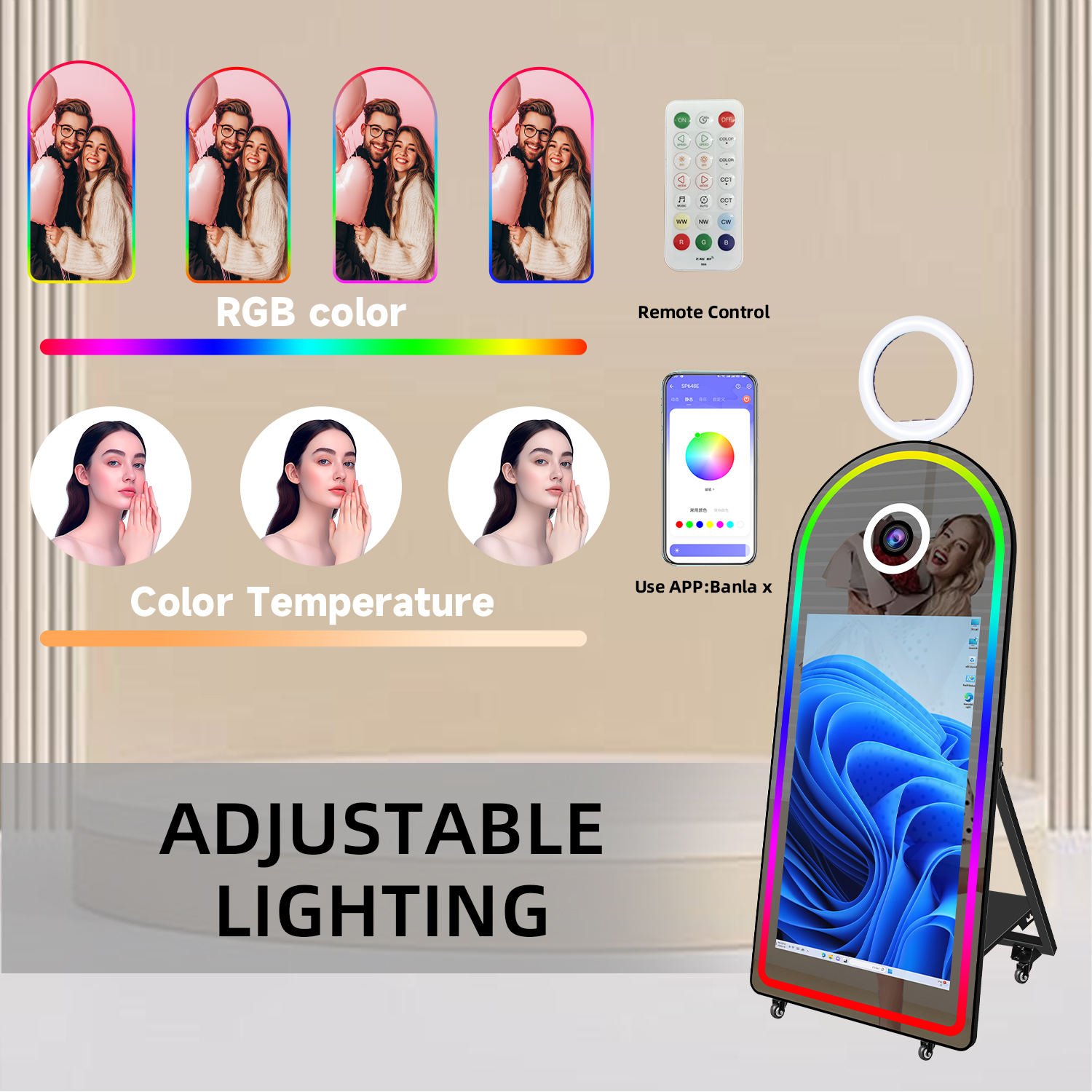 Selfie Arch Magic Mirror Photo Booth With 43 Inch Touch Screen Camera and Printer Digital Self Photobooth Machine for Party