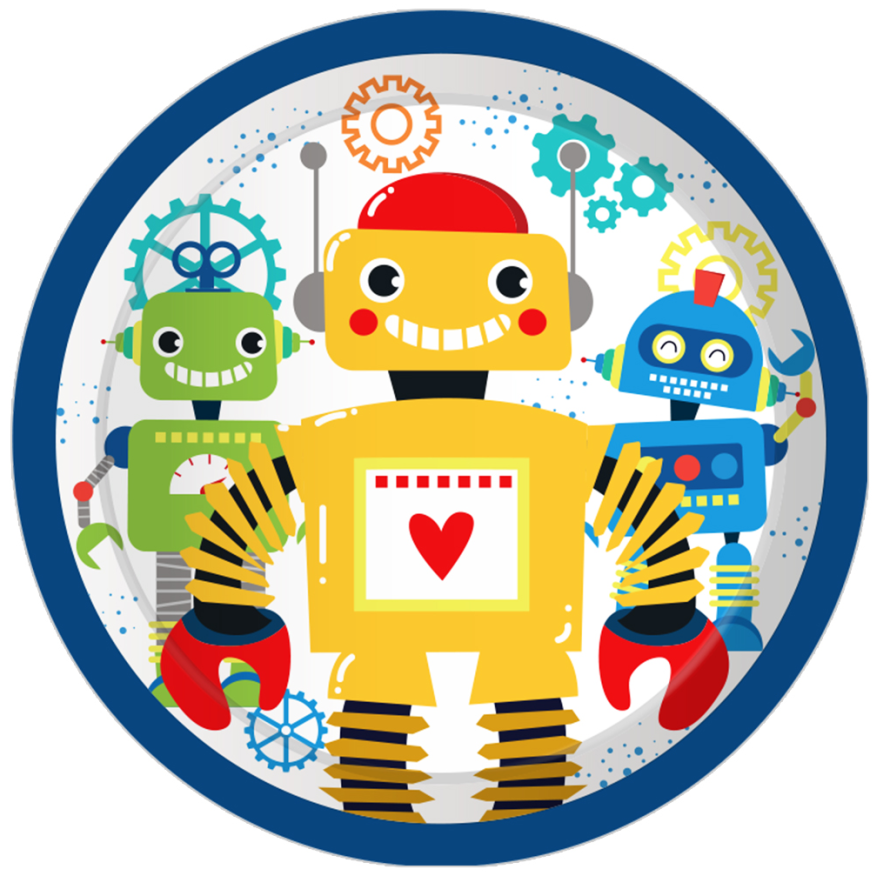Huancai Cartoon Robots Party Supplies Paper Plates Cups Napkins Disposable Tableware Set for Kids Birthday Party Decorations