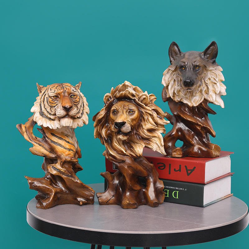 Retro Style Tiger Head Animal Statue Creative Personality OfficeTable Animal Decoration Resin Crafts