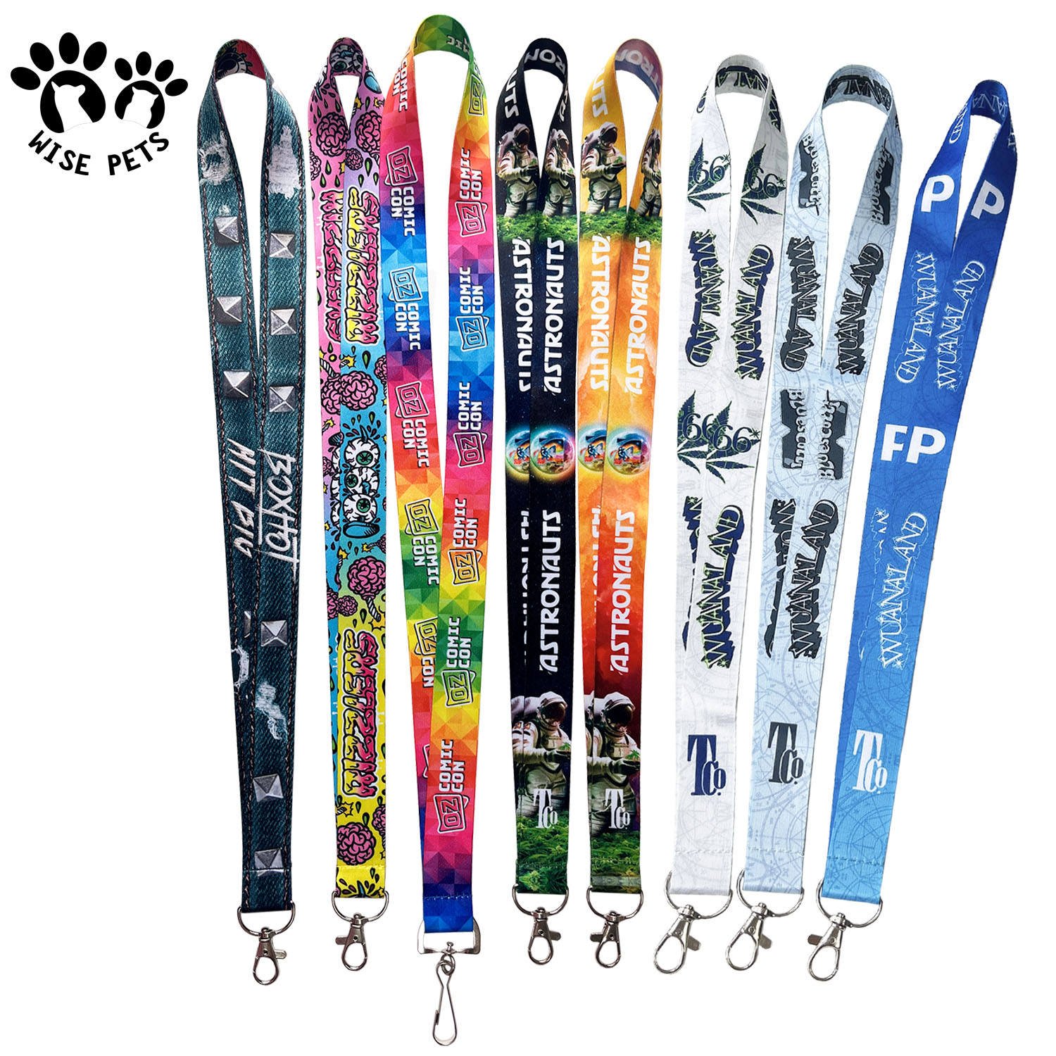 ECO-friendly Material Sublimation Printed Lanyard Polyester Neck Strap Id Card Holder Lanyard with Gold Locking Key Ring
