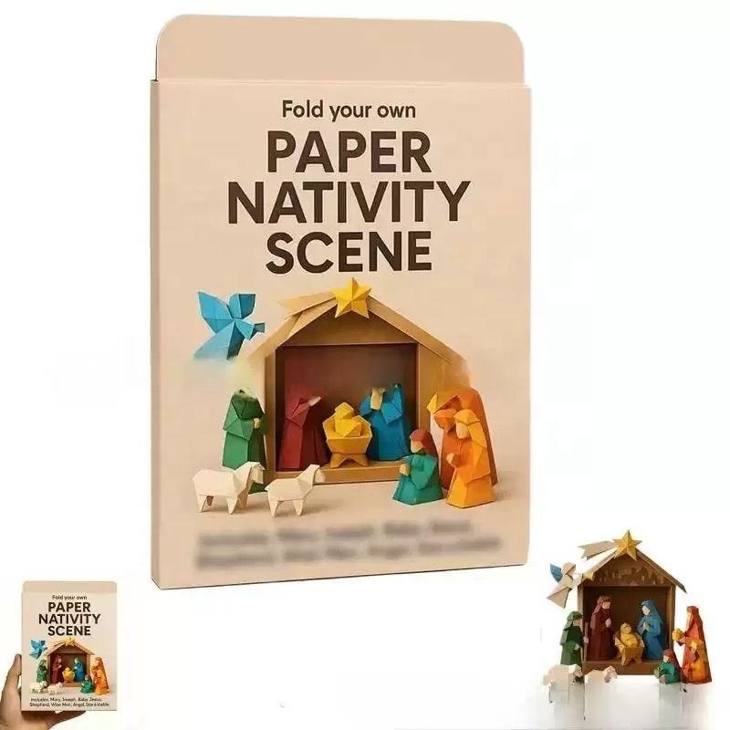 Pafu Cross-border New Product Christmas Origami Craft Set DIY Handmade 3D Pop-up Paper Folding Fun Holiday Gift for Kids