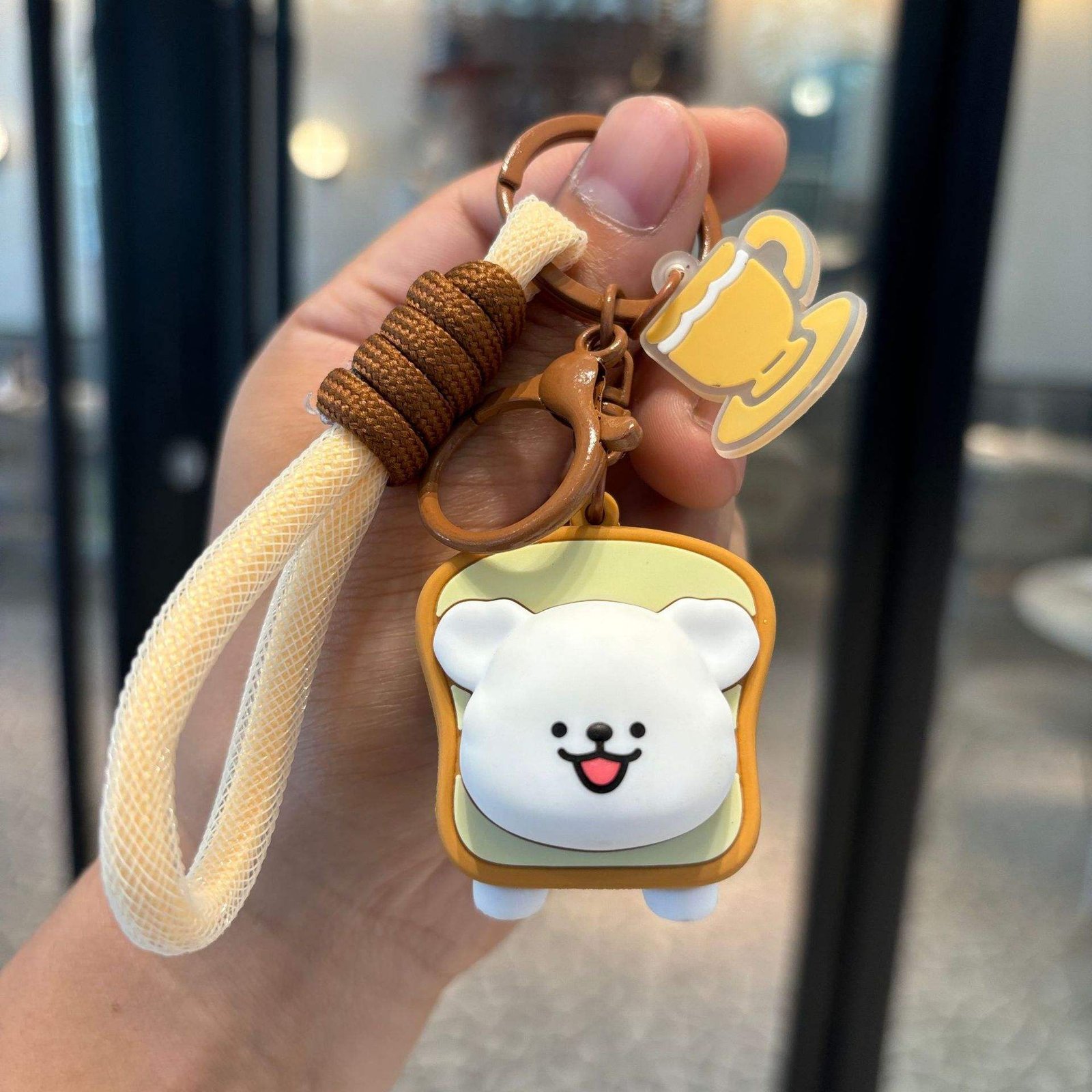 Factory Hot Sales Plastic Crafts Creative Cute Cartoon Cherry Blossom Puppy Key Chain Schoolbag Pendant Promotion Gift Wholesale