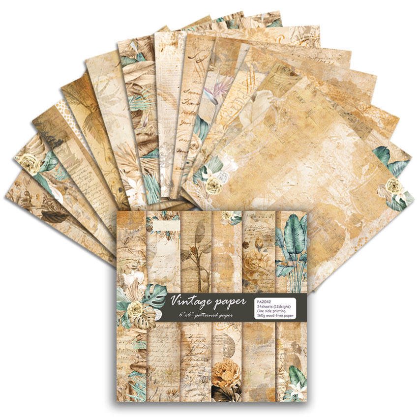 24sheets of Craft Junk Journal Patterned Paper Cardstock 6"x6" Offset Printing Scrapbooking Paper Material Nature Theme
