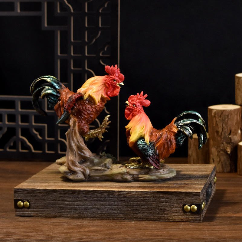 Customized Artistic Hand-painted Home Garden Micro Landscape Animal Resin Crafts Outdoor Rooster Ornaments Collectible
