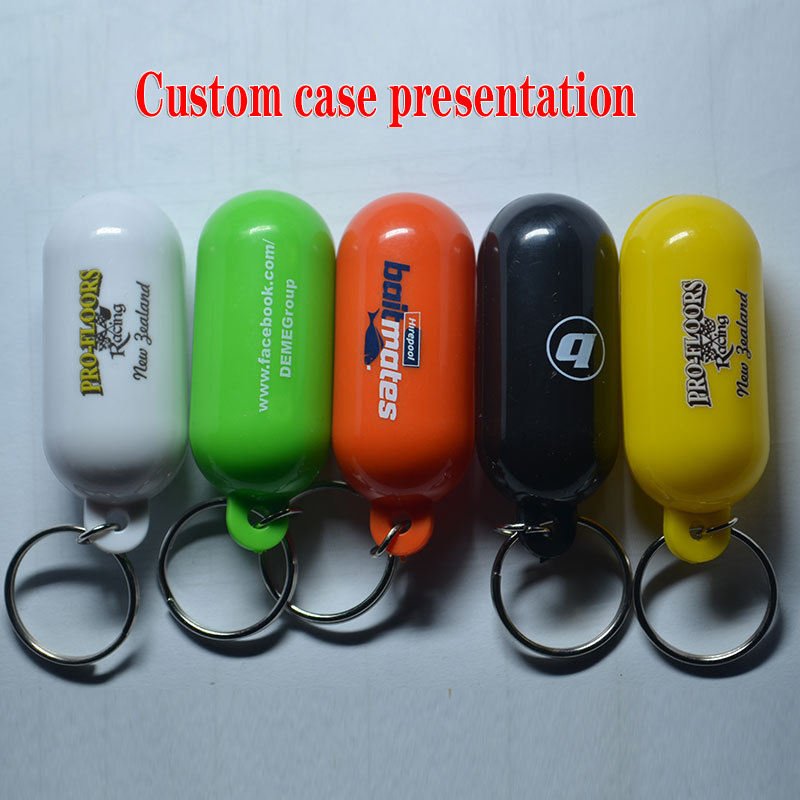 Custom Logo Floating Plastic Eco-friendly Key Ring Capsule Style Cylindrical Buoyant Keychain Swimming Pool Marine Sailing Boat