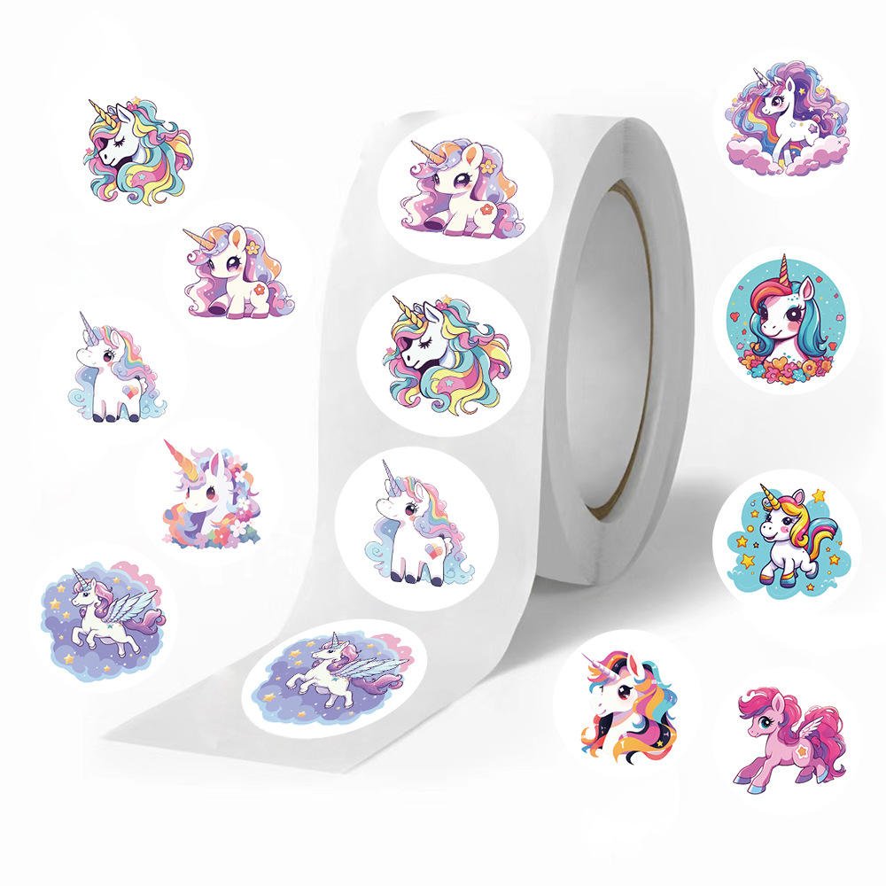 ZY3500S 500Pc/Roll Cartoon Unicorn Gift Bag Envelop Packaging Seal Decorations Waterproof Sticker 1inch/25mm Sticker Label Rolls