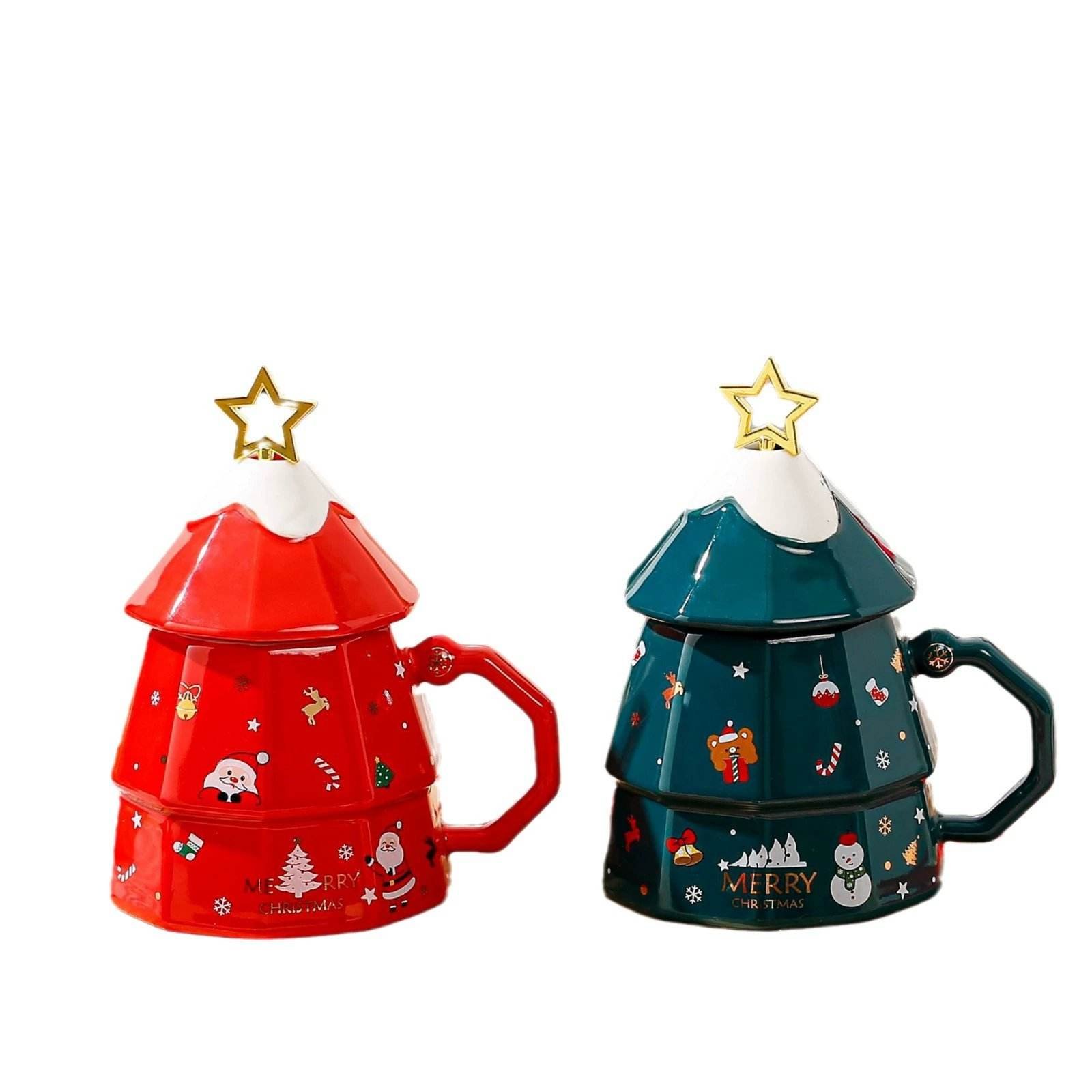 Christmas Ceramic Mug Gift Box Set Santa Claus Holiday Gift Custom Logo 450ml 3 Colors Gift Box Pack