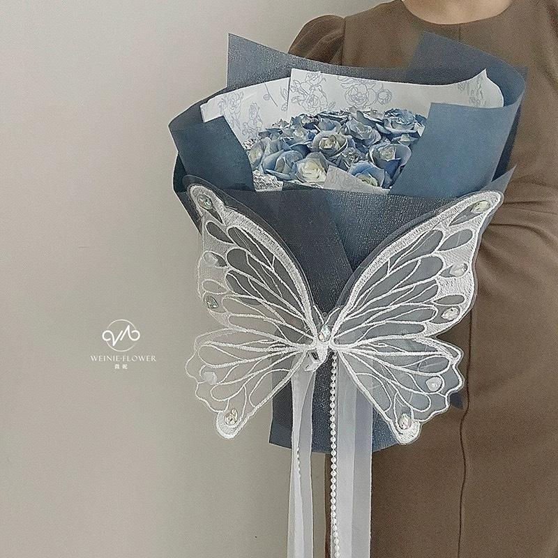 Led Lights Butterfly Wings Embroidery Packaging Decoration for Bouquet Birthday Floral Arrangements