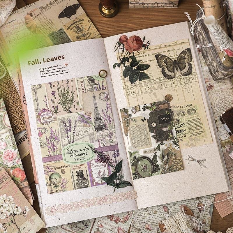 Retro Scrapbooking Paper for Hand Account Journal DIY Craft Loose Leaf Decorative Paper 100pcs/Pack