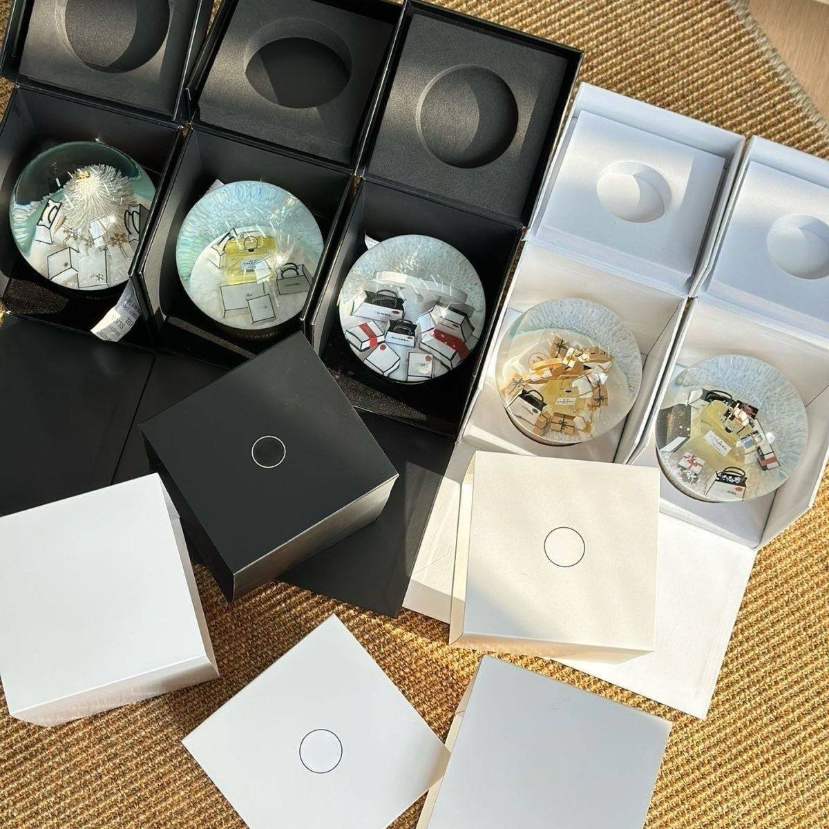 Luxury Brand Inspired Crystal Snow Globe Gifts Set with Shopping Bag Perfume Bottle,Desktop Decor Gift Christmas Home Ornament