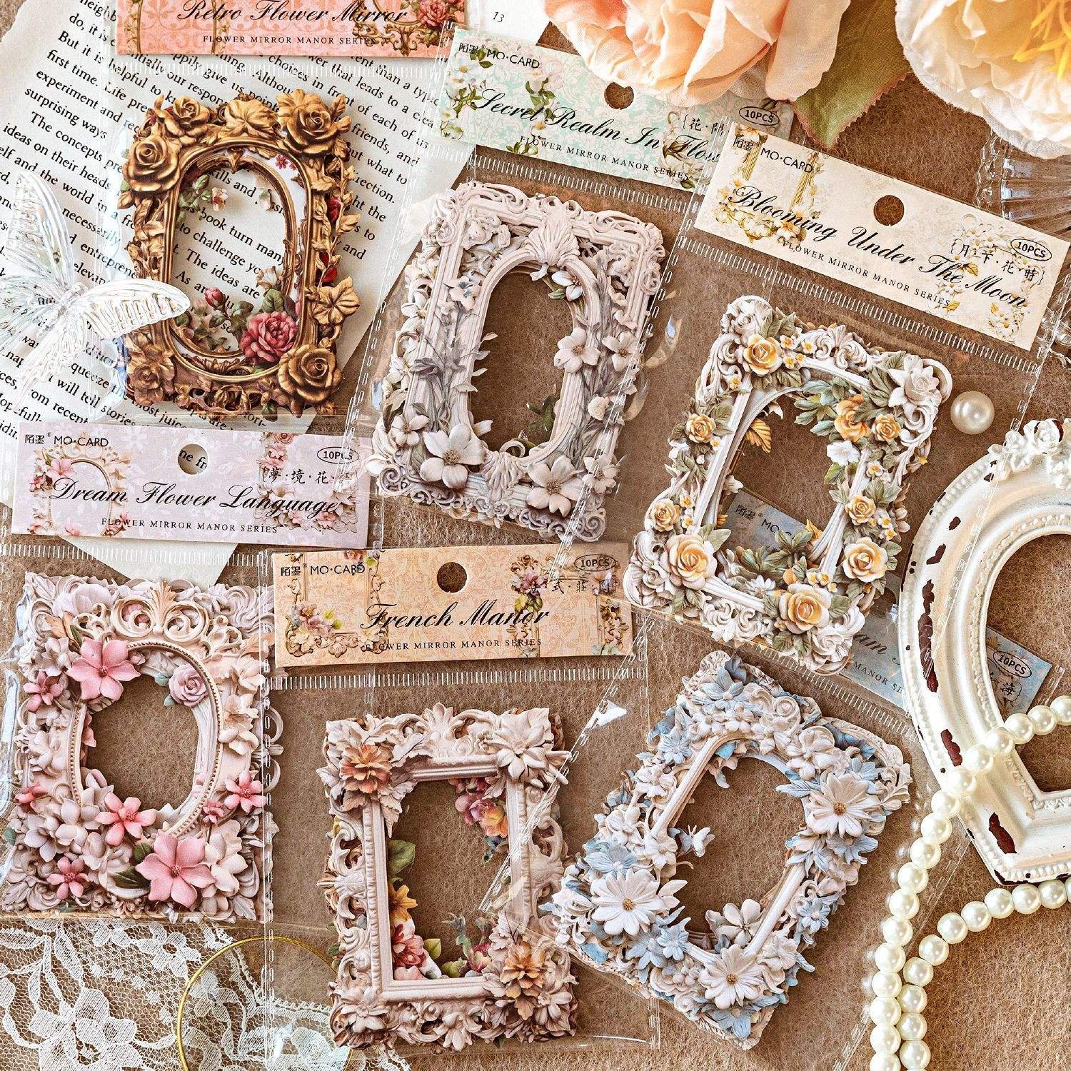 10PC Hollow Embossed Photo Frame Material Paper Junk Journal Planner Scrapbooking Vintage Diy Craft Cardstock