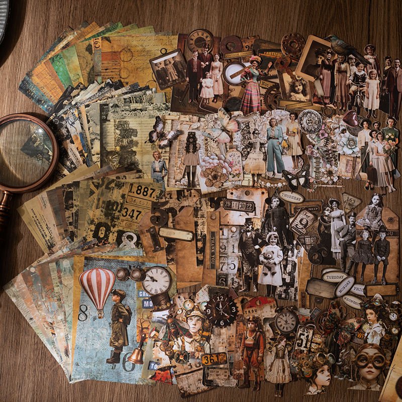 55pcs Vintage Decor Paper Set Diy Scrapbooking Material Labels Paper for Journal Notebook Planner Hand Made Craft Supplies