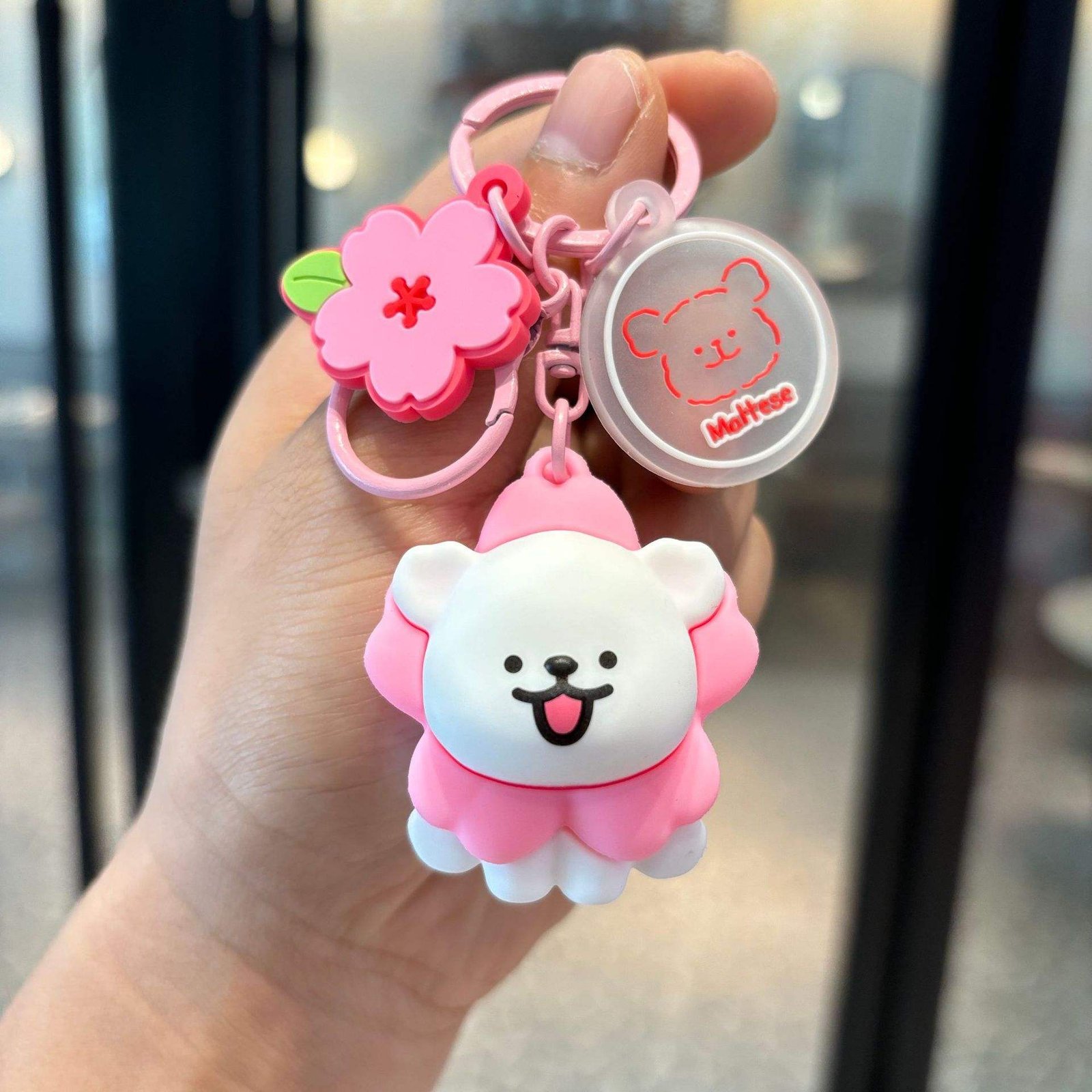 Factory Hot Sales Plastic Crafts Creative Cute Cartoon Cherry Blossom Puppy Key Chain Schoolbag Pendant Promotion Gift Wholesale