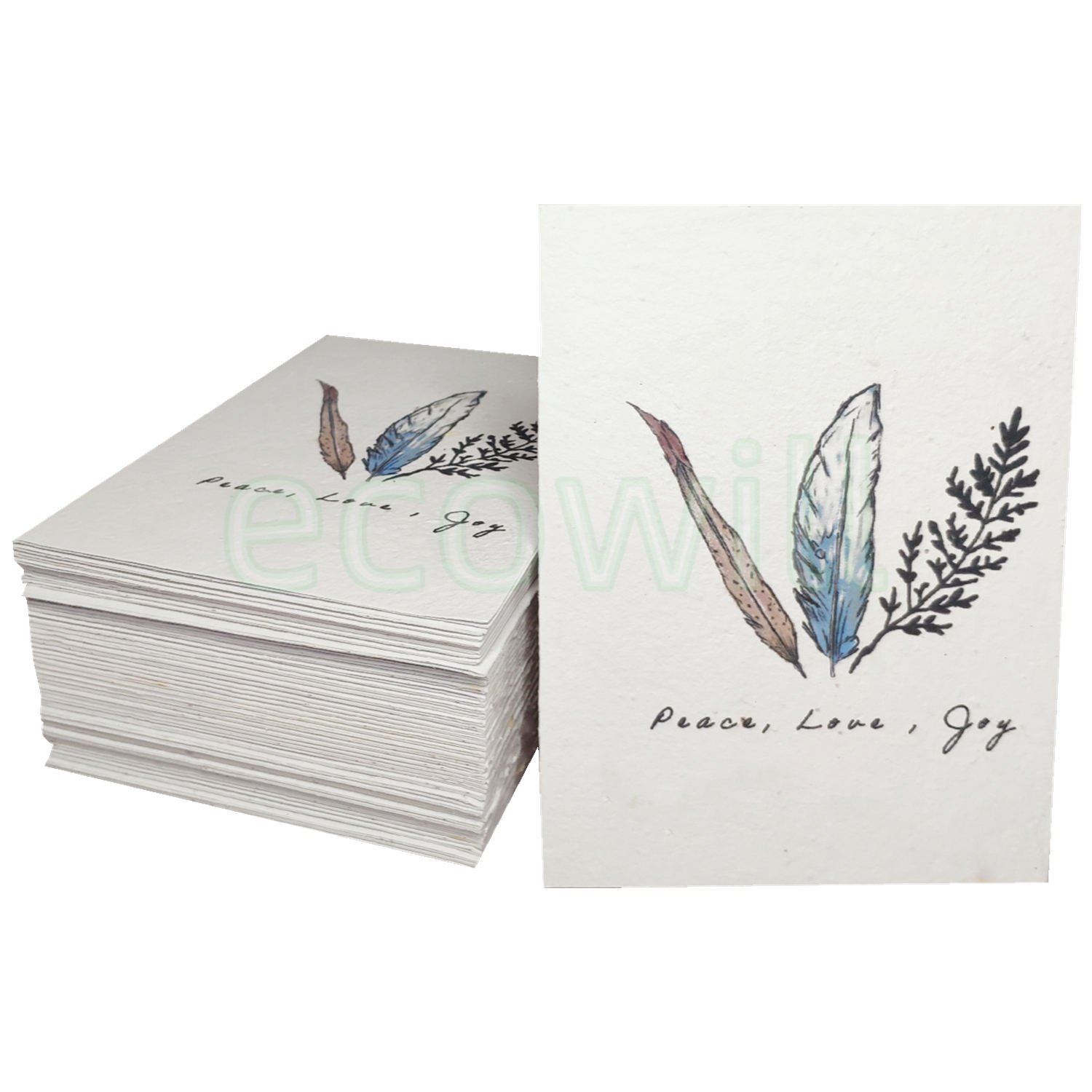 Ecowill 100% Handmade Recycled Paper Greeting Card With Peace Love Joy Designs