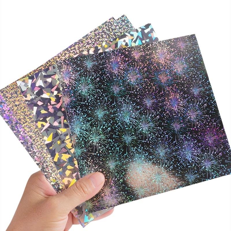 Square 15 cm Colorful Laser Paper 10 Kinds Laser Patterns Handmade Origami Glittering Shiny Silver Paper Basic Packaging