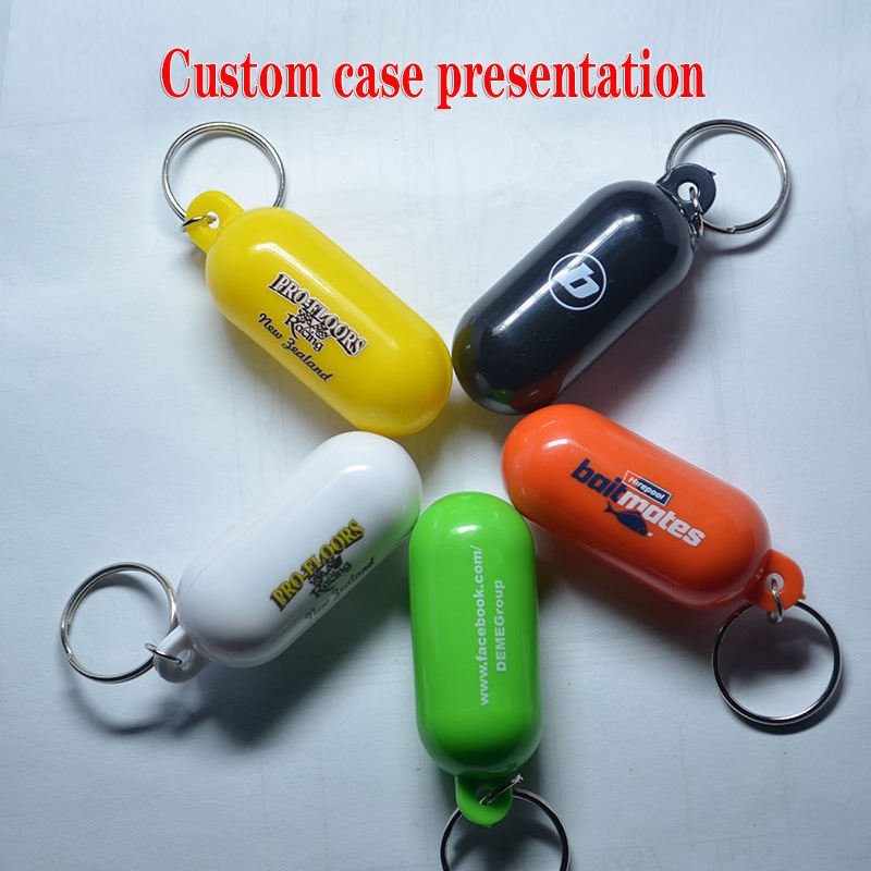 Custom Logo Floating Plastic Eco-friendly Key Ring Capsule Style Cylindrical Buoyant Keychain Swimming Pool Marine Sailing Boat