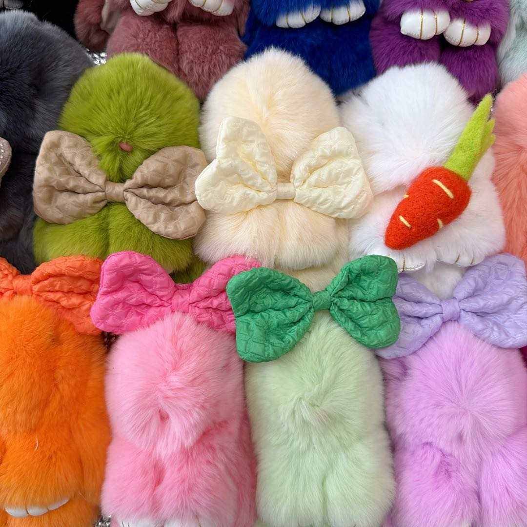 Promotional Gift 15cm Bunny Doll Keychain Soft Cute Real Fur Pom Pom Fluffy Plush Pendant KeyChain Car Bag Bunny Keyring