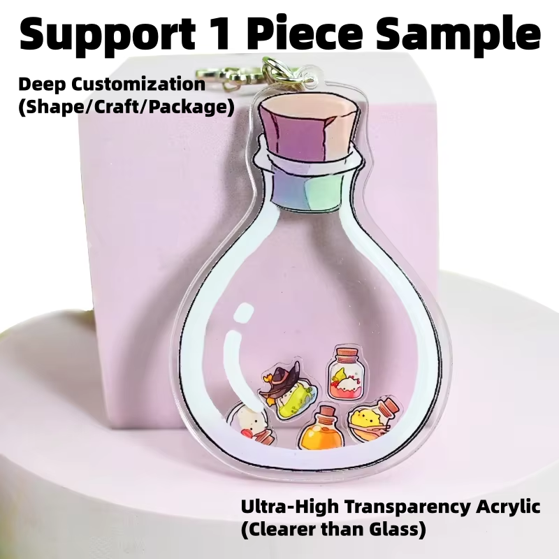 Cartoon Openable Custom Acrylic Shaker Keychains with Shaker Charms Plastic Cute Anime Cartoon Key Chain Influencer Merch