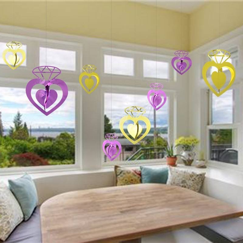 Heart Diamond Ring Hanging Decorations, 3D Shiny Foil Swirls for Wedding Bridal Shower Engagement Party Supplies