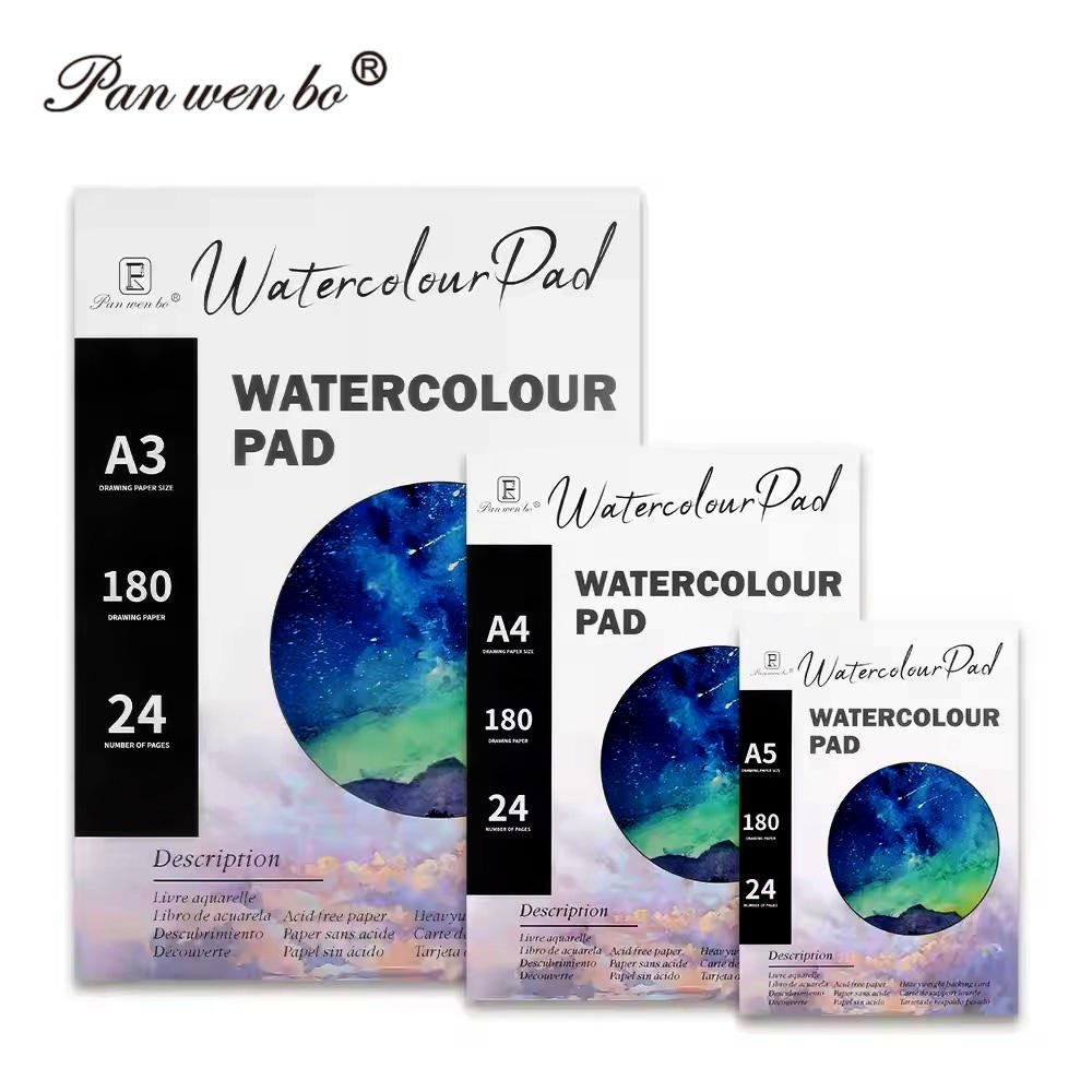 Panwenbo 24 Sheets 180GSM Paper Pad Watercolor Painting Pad Painting Drawing Book Marker Book 100% Cotton Watercolor Paper Pad