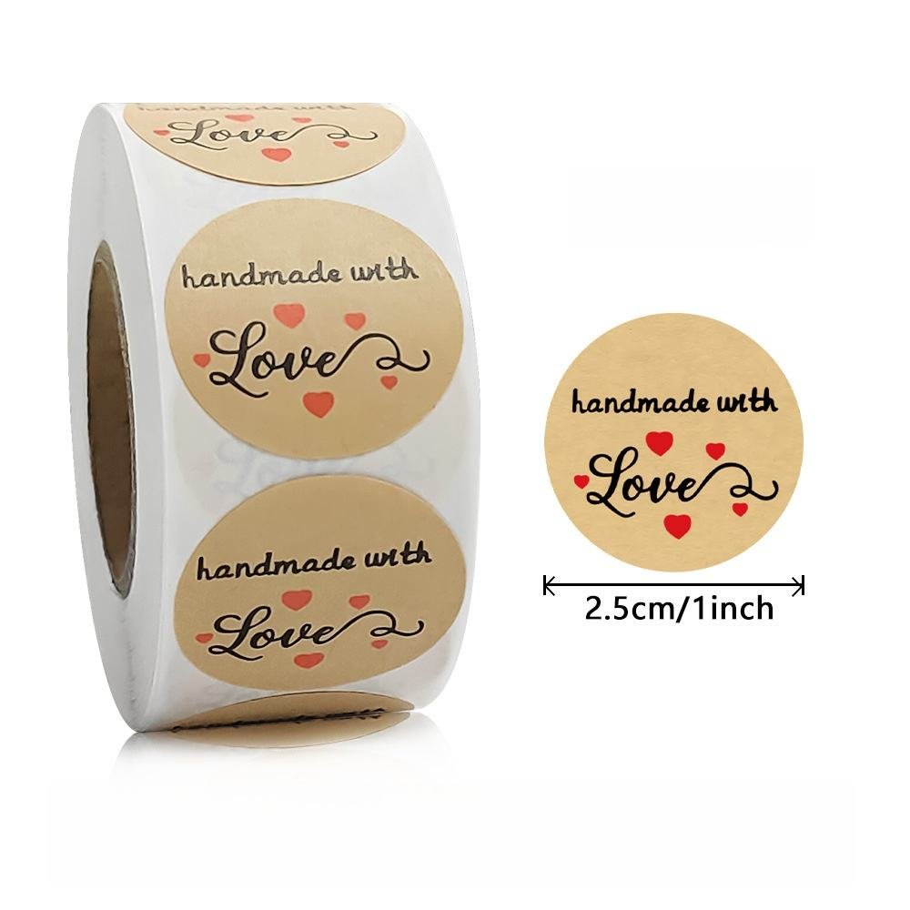 1 Inch Round Natural Kraft Paper Holiday Baking Decoration Letter Craft Supplies Handmade Love Stickers