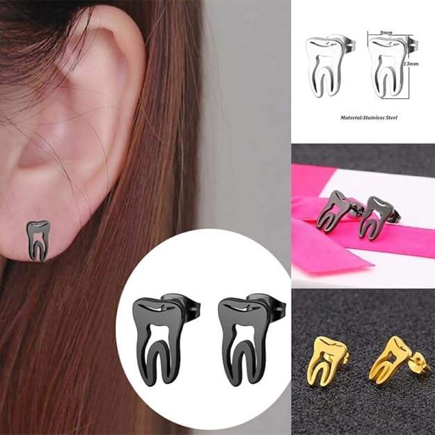 Dental Souvenir Stainless Steel Earring Fashion Jewelry in Tooth Shape Creative & Cultural Collectible Artifacts
