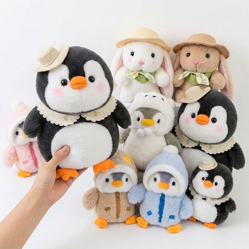Custom Logo Penguin Pudding Bunny Plush Toys Stuffed Dolls Sleeping Pillows Claw Machine Promotional Toys Kids Gift