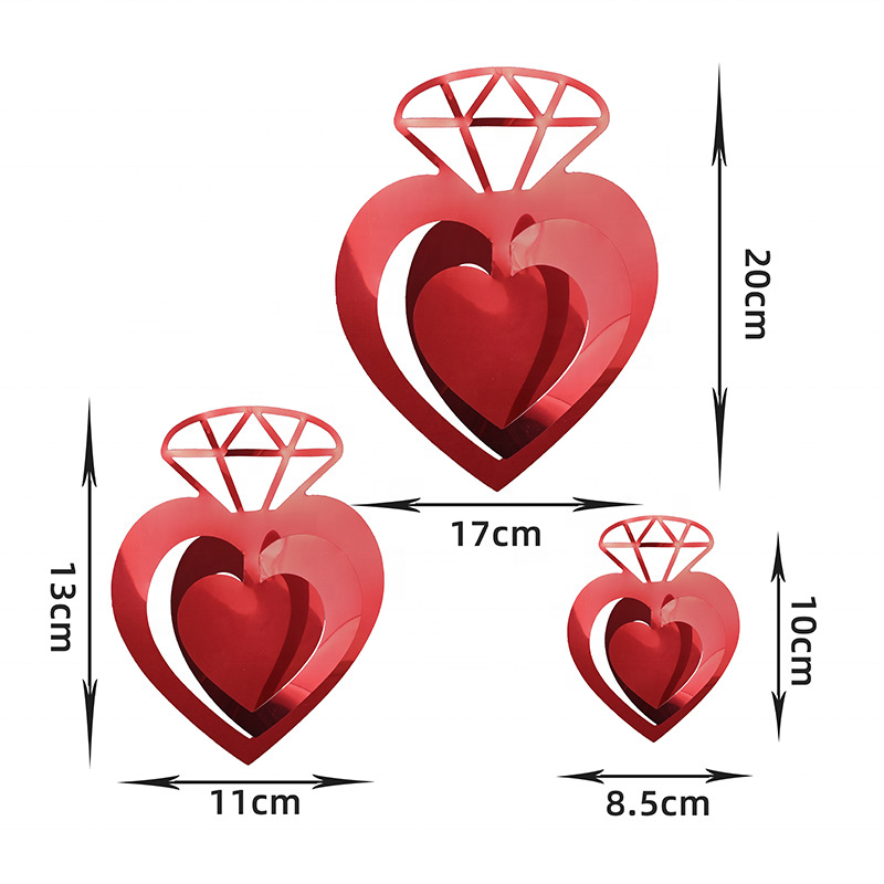 Heart Diamond Ring Hanging Decorations, 3D Shiny Foil Swirls for Wedding Bridal Shower Engagement Party Supplies