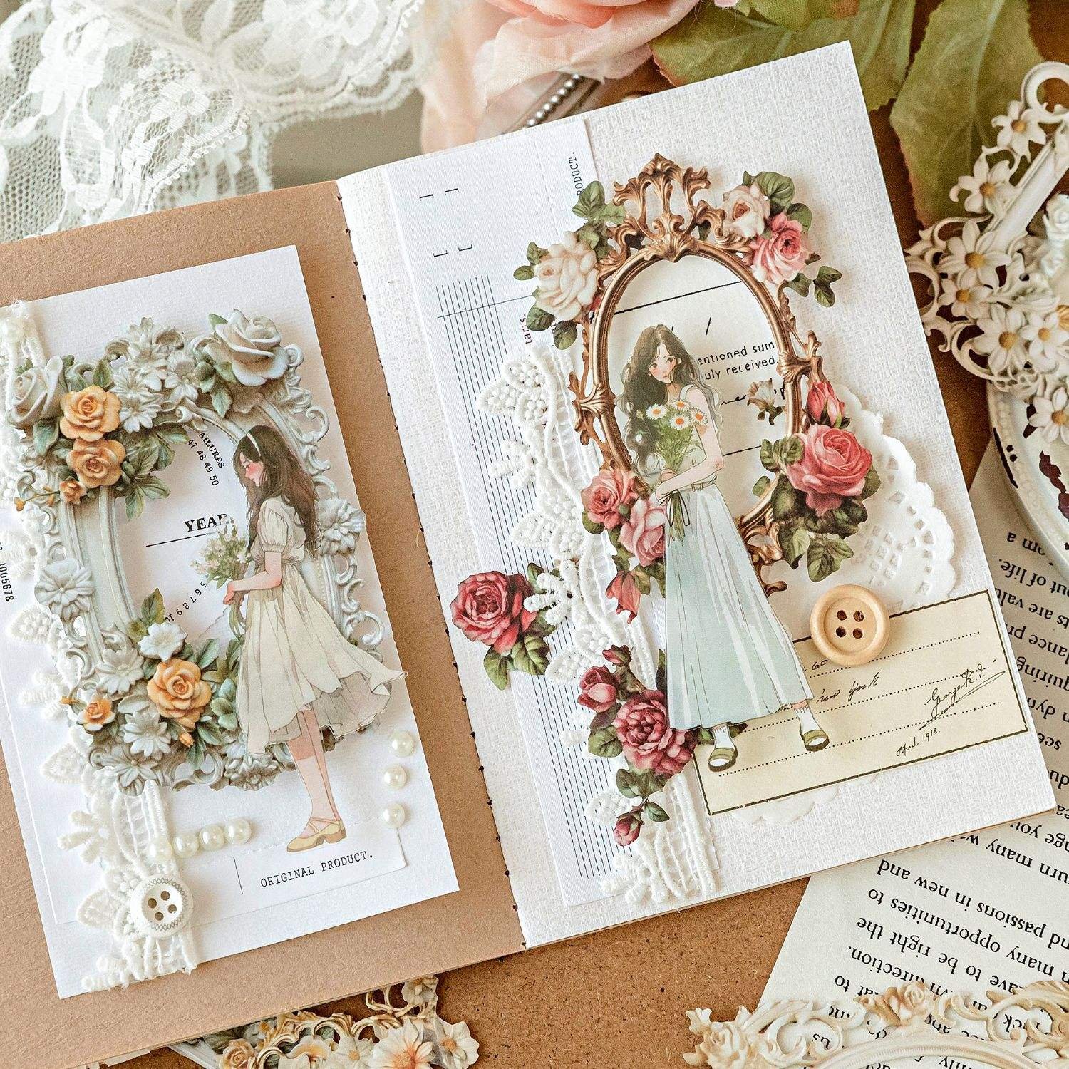 10PC Hollow Embossed Photo Frame Material Paper Junk Journal Planner Scrapbooking Vintage Diy Craft Cardstock